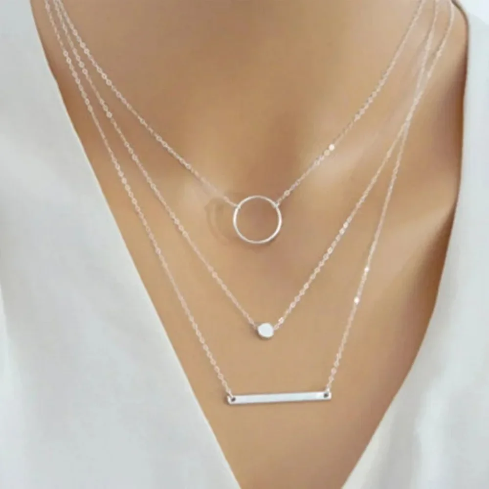 FSUNION New Statement Multilayer Metal Rod Circles Geometric Round Chokers Necklaces for Women 2024 Fashion Jewelry Gifts