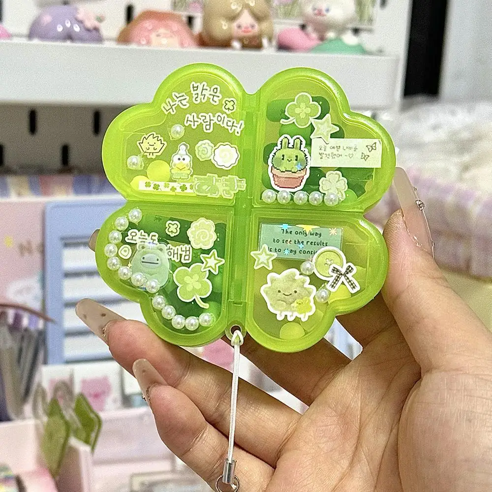 

Creative Four-leaf Clover Storage Box Green/Transparent Travel Portable Pill Capsule Containers Case Sticker Jewelry Organizer