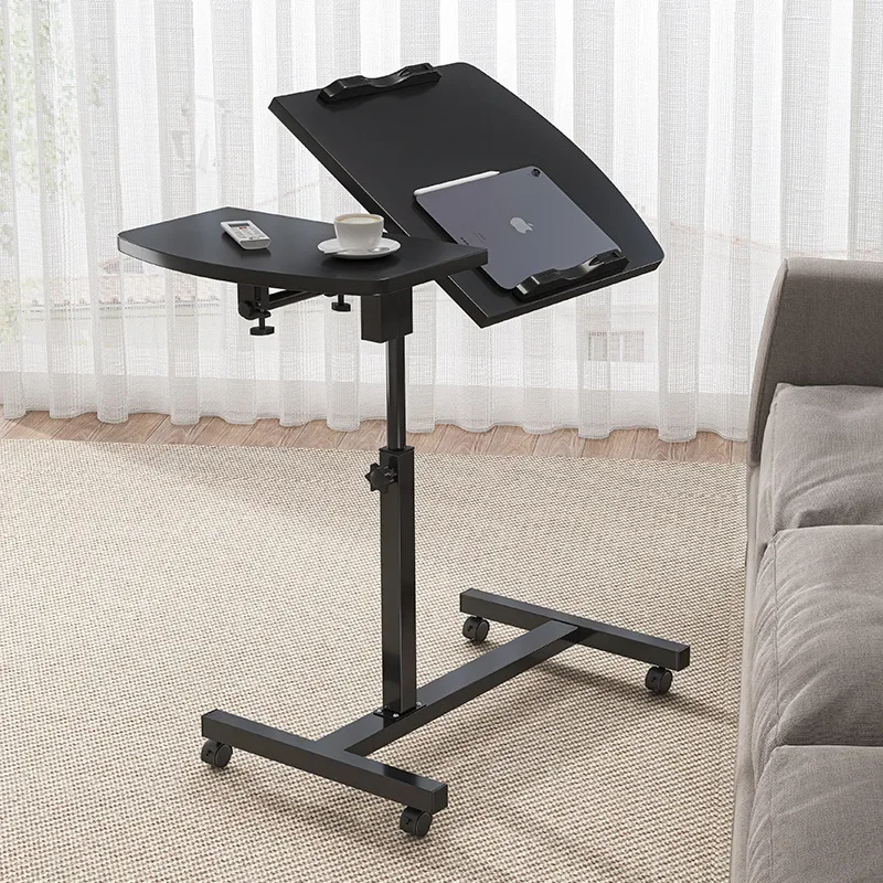 Adjustable Rolling Laptop Table Mobile Computer Desk Black/White Multifunctional Foldable for Home Office with Lockable Wheels
