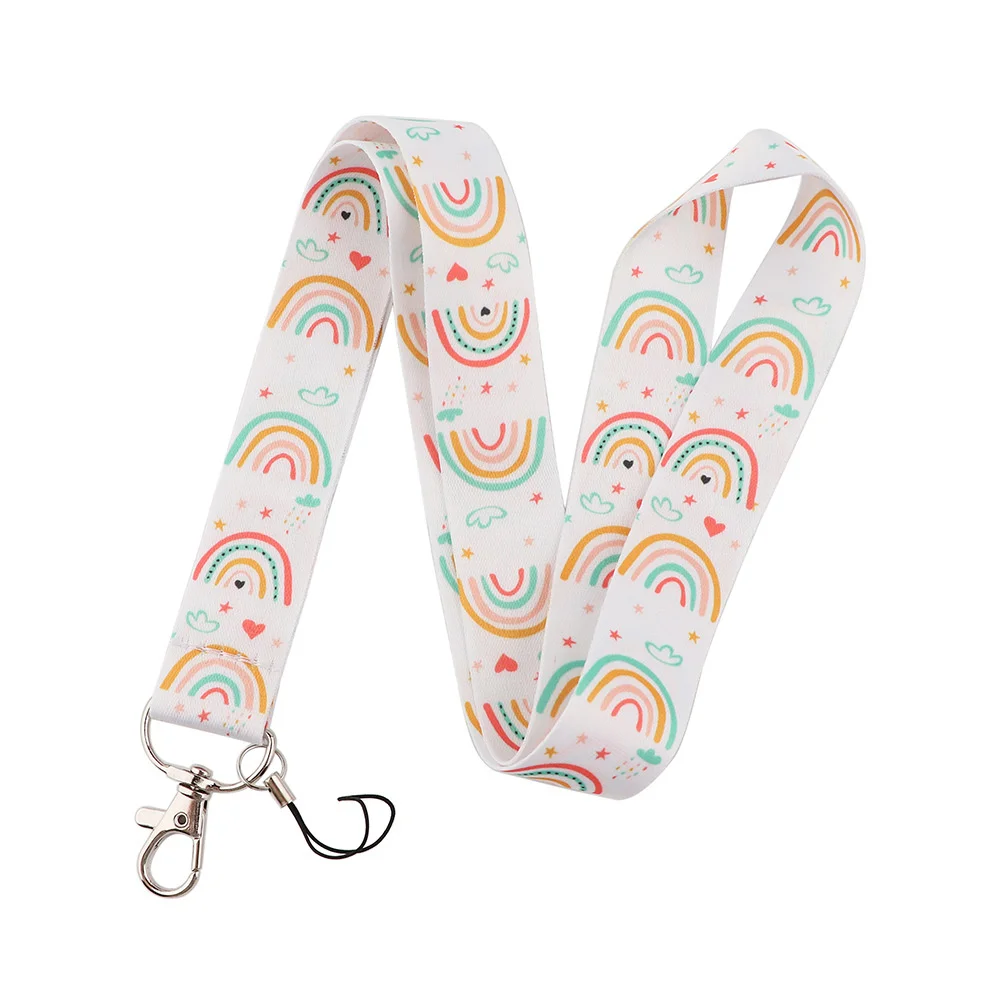 Cartoon Rainbow Key Hanging Rope ID Identity Card Badge Bracket Phone Neck with Keychain Phone Accessories