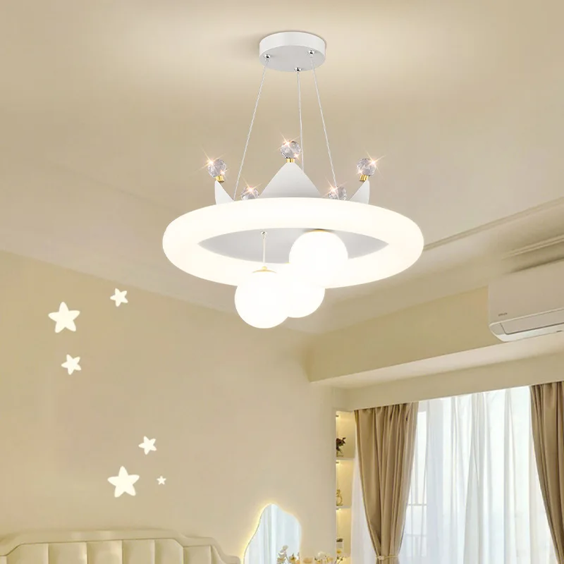 Modern Children\'s Room Chandeliers Pink Princess Room Decor Lamp Warm Romantic Girl Boy Bedroom Chandelier Crystal Crown Lamp