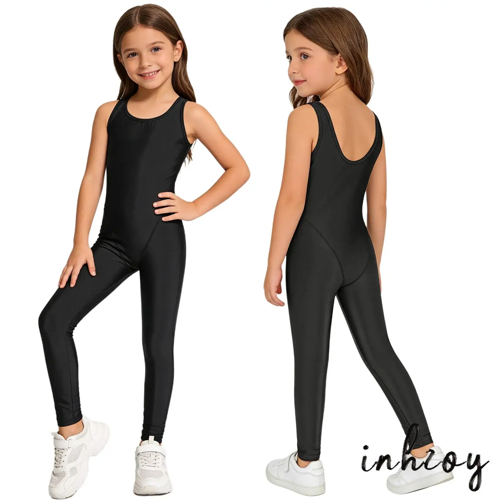 

Kids Girls 80s Gymnastics Workout Costume U Neck Sleeveless Jumpsuit Full Body Leotard Ballet Yoga Dance Training Bodysuit