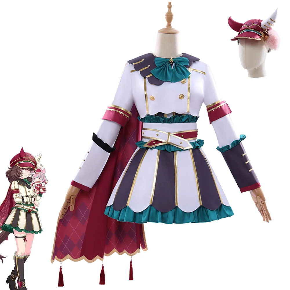 

Pretty Derby Cosplay Matikane Tannhauser Costume Cosplay Top Pleated Skirt Waist Belt Cape Horn Hat Outfit Halloween Carnival