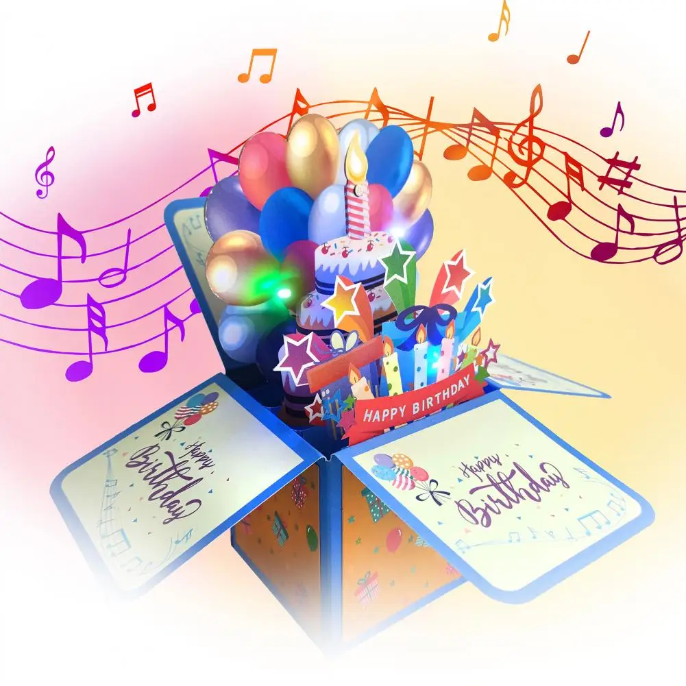 Happy Birthday Greeting Card With Light Candle Music Battery Operated 3D Surprise Greeting Card Pop Up Card Unique Gifts Him/Her