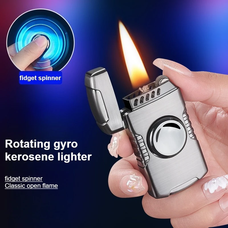 

2026 New Rotating Gyroscope Kerosine Lighter Metal Body Open Flame Grinding Wheel Lighter Stress Relieving Artifact Men's Gift