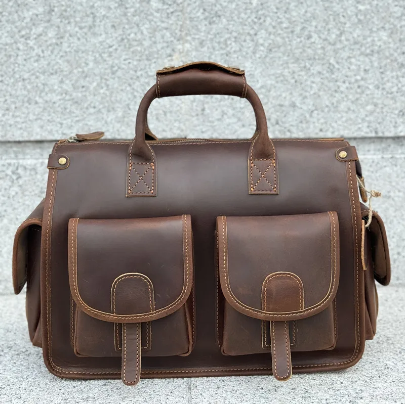 New Fashionable Business Briefcase Men Crossbody Bag Leather Color Wiping Genuine Leather Casual High-capacity Business Handbag