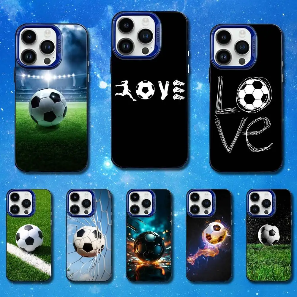 

Sports Football Soccer Phone Case For iPhone 11,12,14,13,15,16,Mini,XS,MAX,Pro,SE Blue Matte Silicone Cover
