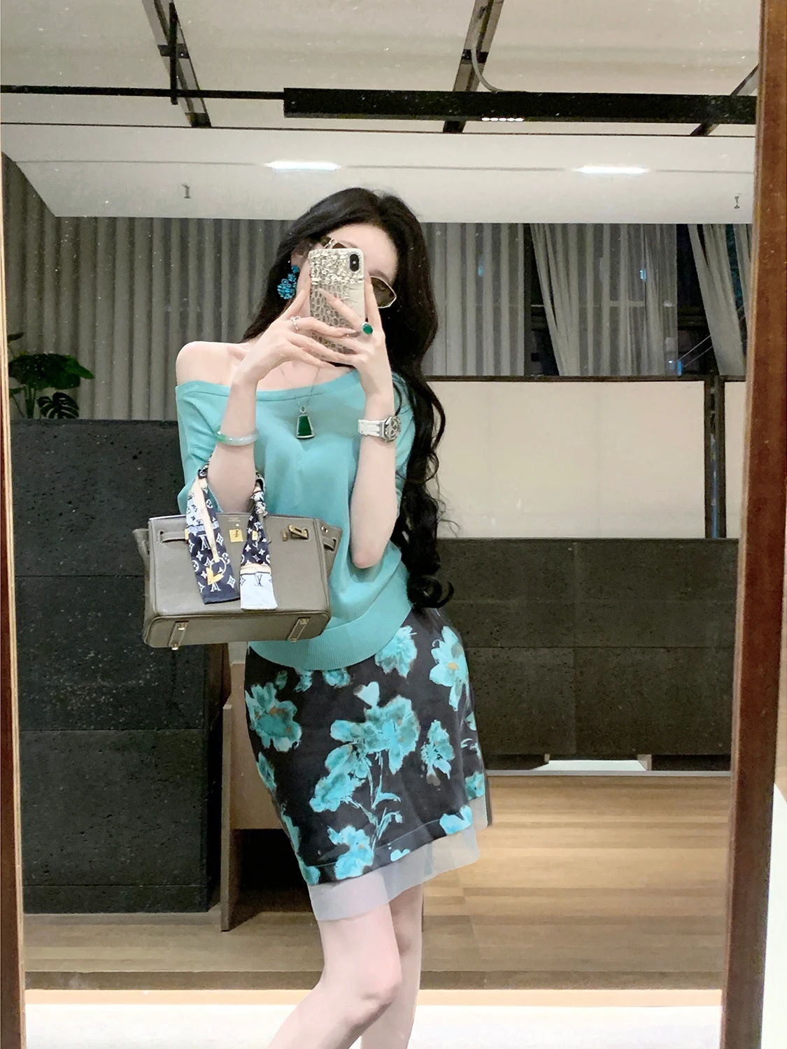 Syqiao  Wing Lake Light High Waist A-Line  Skirt Fashionable Floral Diffusion Summer Lightweight Maturity Style ...