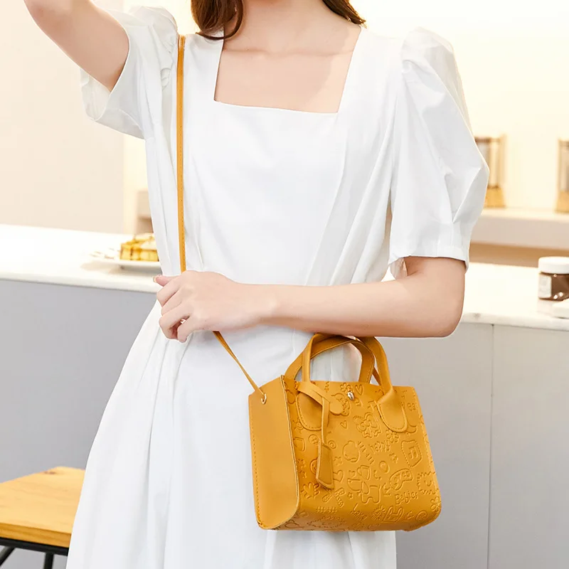 2023 New Women\'s Fashion Handbags Retro Solid Color PU Leather Crossbody Shoulder Bag Cute Pattern Casual Women Handbags