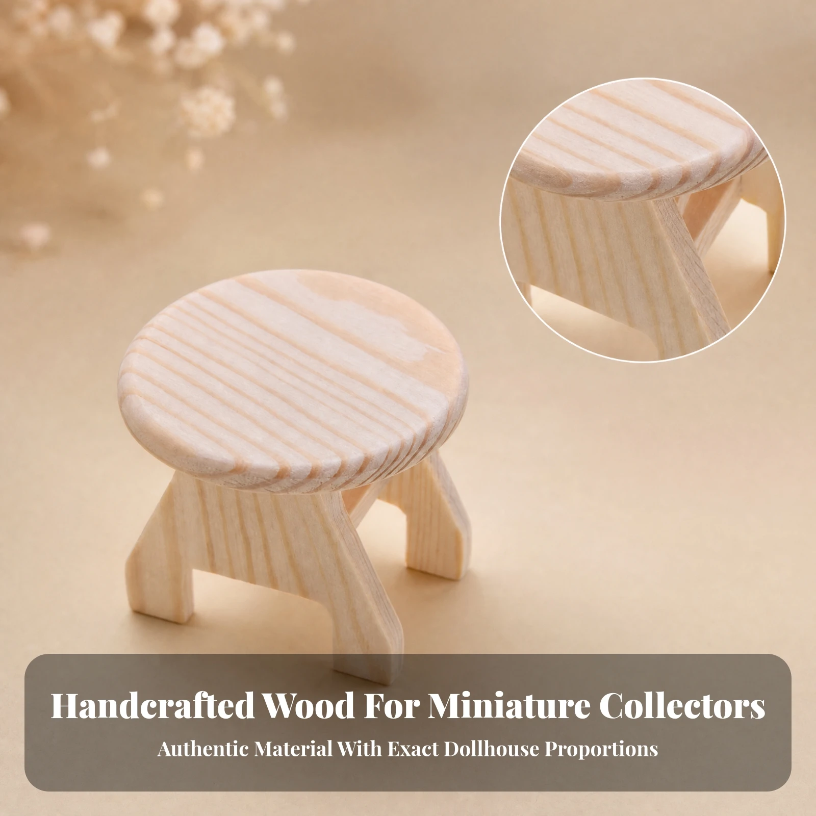 Unfinished Wood Dollhouse Table Wooden Miniature Round Table Display Figurine Artisanal Look Furniture Realistic
