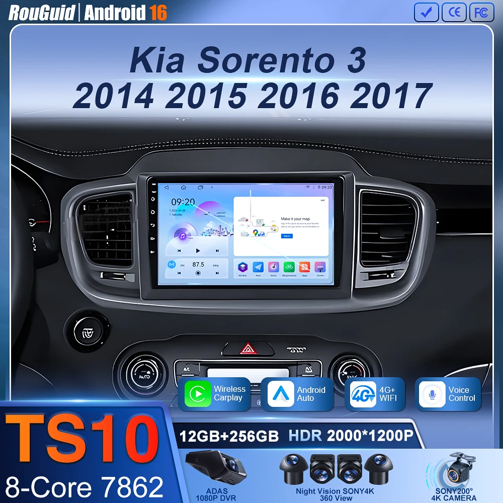 Android 16 For Kia Sorento 3 2014 2015 2016 2017 Car Stereo Radio Player Multimedia Carplay Auto Touch Screen GPS Navigation