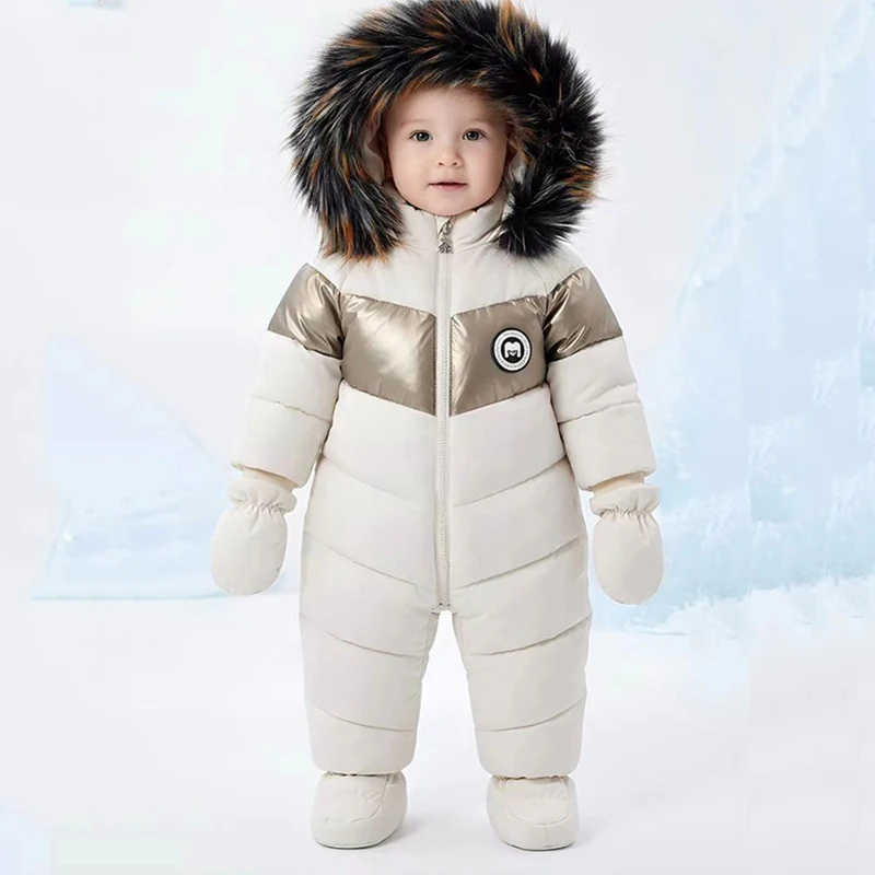 Winter Newborn Baby Romper With Gloves Warm Thicken Baby Girl Clothes Hooded Boys Jumpsuit Children's Clothing Set 0-18 Months