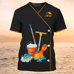 Cleaning Tools Pattern T-Shirt For Women Cleaner 3D Print Tees Fashion Casual Loose Tops Short Sleeves O-Neck T Shirts Workwear