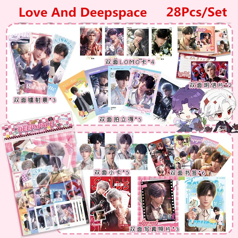 28 قطعة/المجموعة/مجموعة لعبة Love And Deepspace Merch - بطاقة Rafayel Zayne Sylus Caleb LOMO/بطاقة بريدية/إشارة مرجعية/حقيبة هدايا ملصق