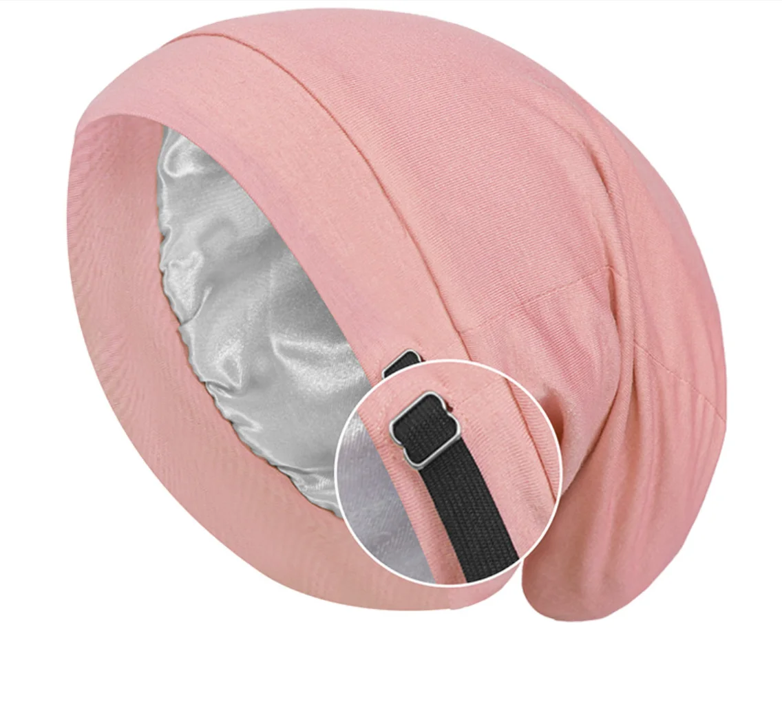 Gorro forrado de satén para mujer y hombre, gorro para dormir suave y ajustable, cuidado del cabello rizado, gorro de noche de seda Unisex, turbante