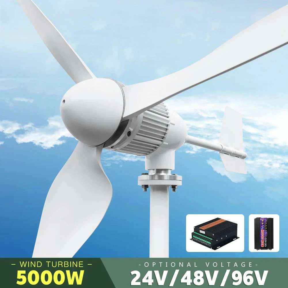 

5000w 2kw Horizontal Wind Turbine Generator 96V 48V 24V Free Energy Magnetic Dynamo Strong Power 220v Inverter Output For Home