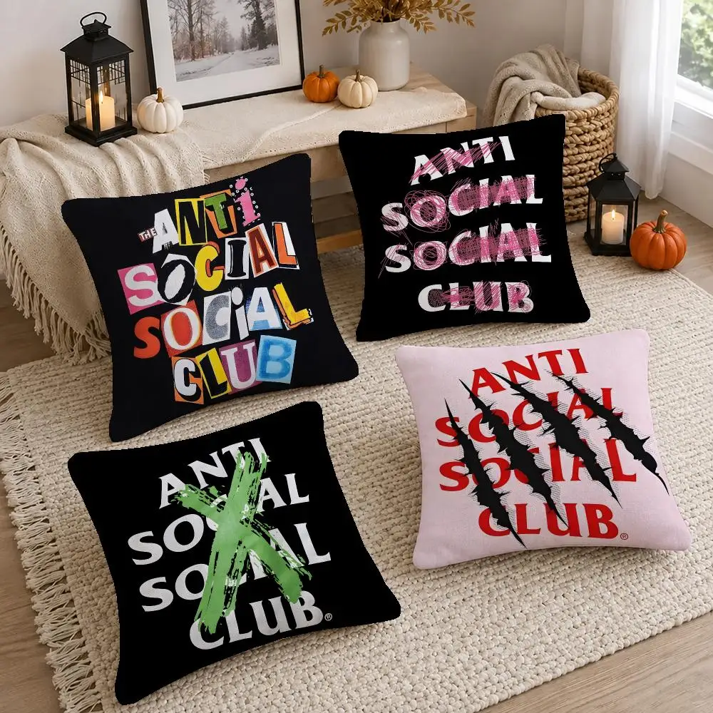 Cool Brand Anti Social SC Cushion Cover Short Plush Pillow Cover, Washable Wrinkle-Resistant for Sofa Bedroom Decor Gift