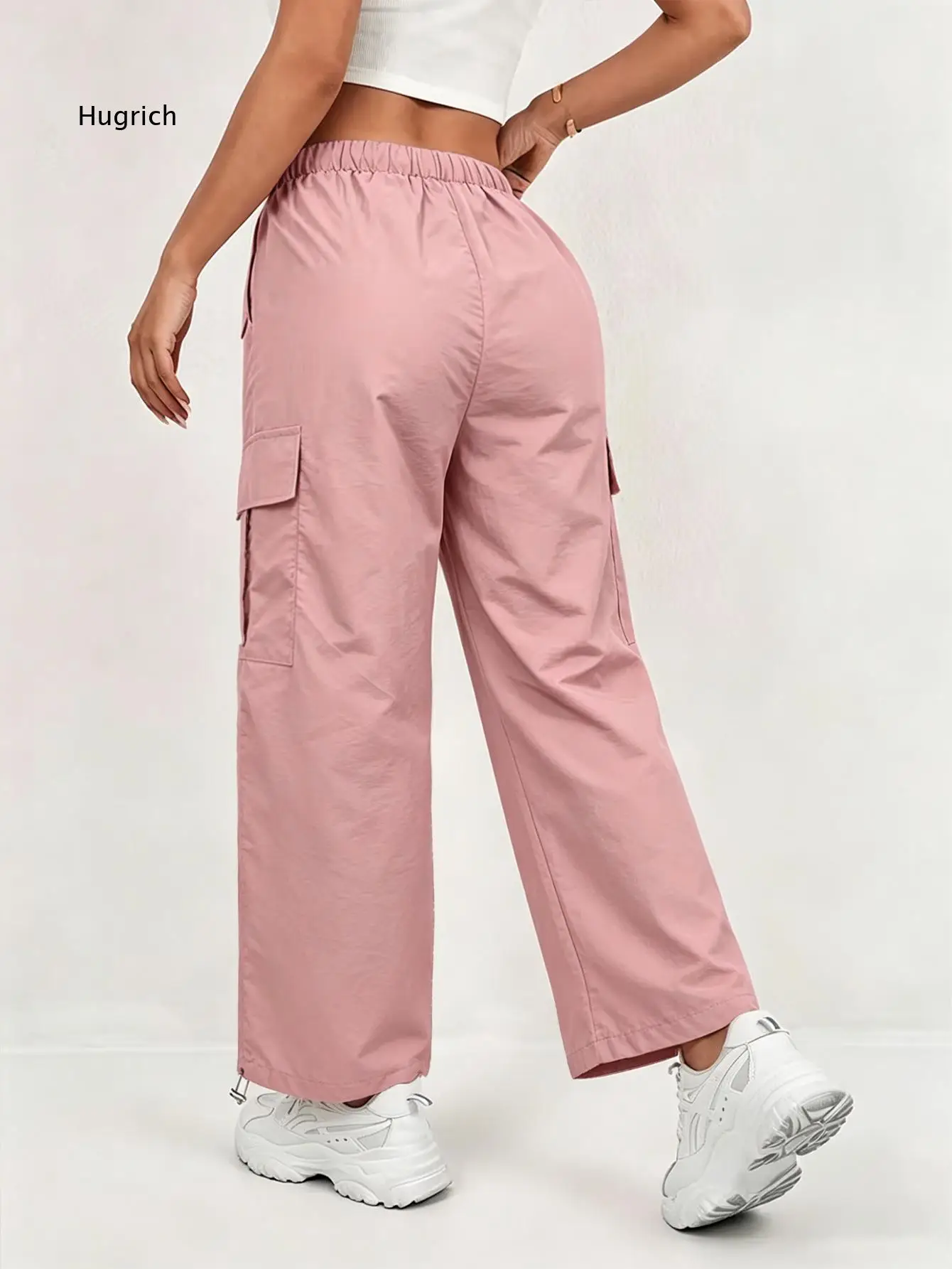 Women High Waist Cargo Pants Wide Leg Long Trousers With Drawstring And Multi Pocket Design European American Style Comfortable