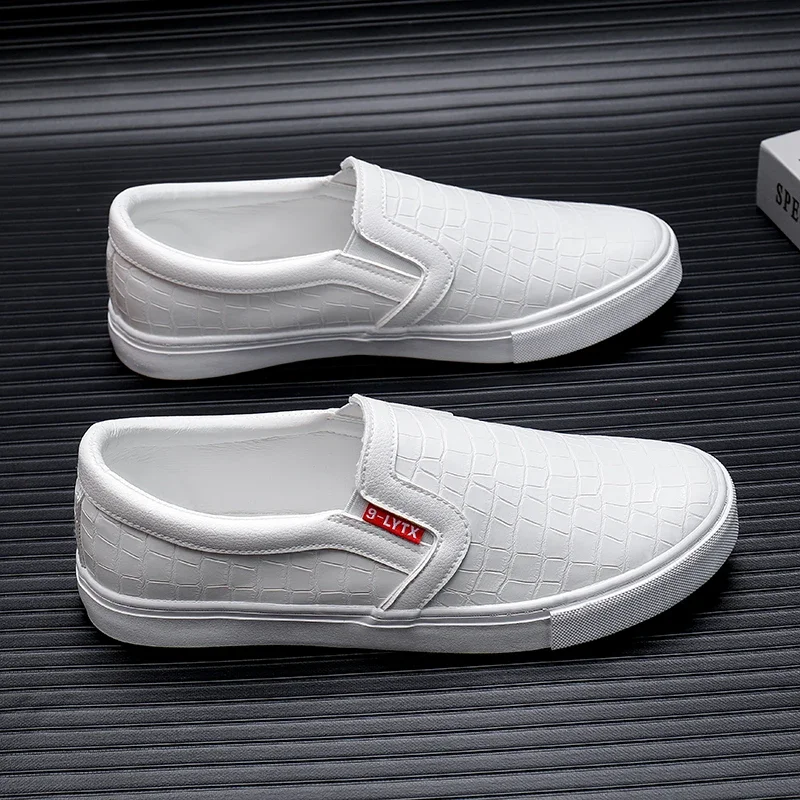 Classic White Leather Loafers Men Flats Casual Shoes Slip On  Sneakers Man Black  For Men Boat Shoes