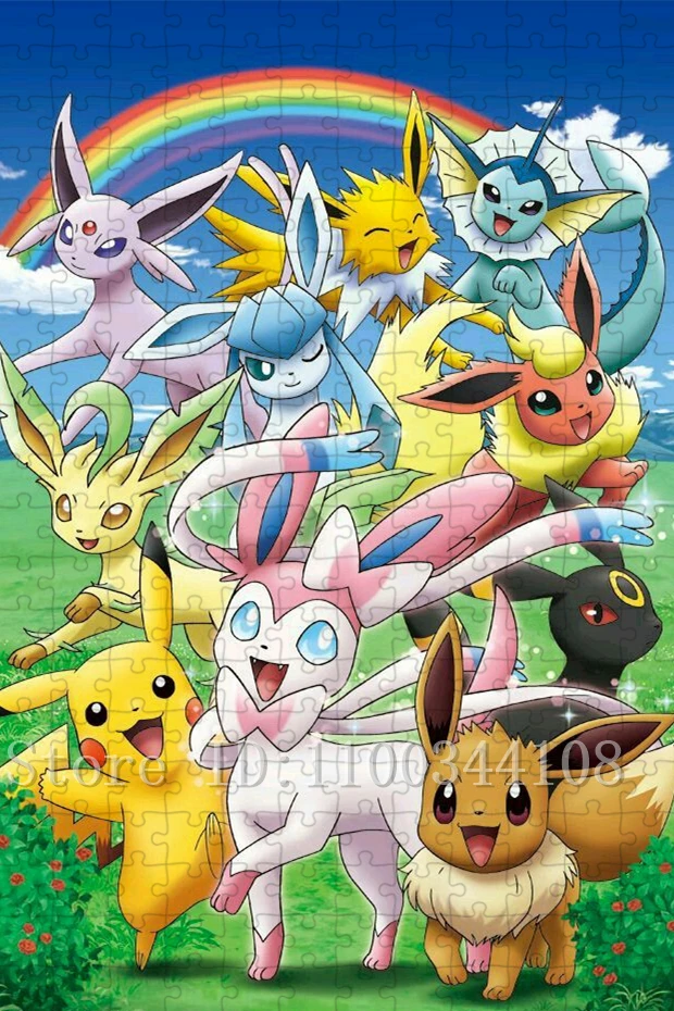 Puzzle Pokemon 300/500/1000 elementów Pikachu Eeveelution Puzzle Anime dla Dzieci Gra Rozwijająca Inteligencję Zabawki