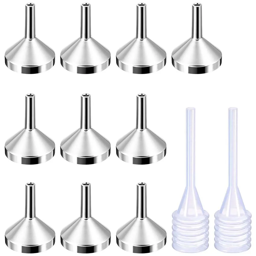 10er Pack kleine Metall trichter mit 2er Pack Mini-Pipette zum Befüllen kleiner Mini-Flaschen oder Behälter, Zerstäuber, Parfüm, Flüssigkeit