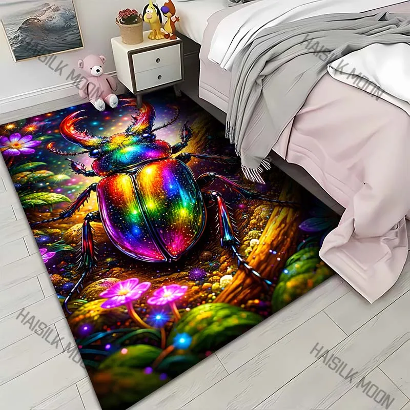 1PC Rainbow Rhinoceros Beetle flowers Print Carpet for Living Room Bedroom Sofa Home Decor Rus Non-slip Floor Mat Luxury Gift