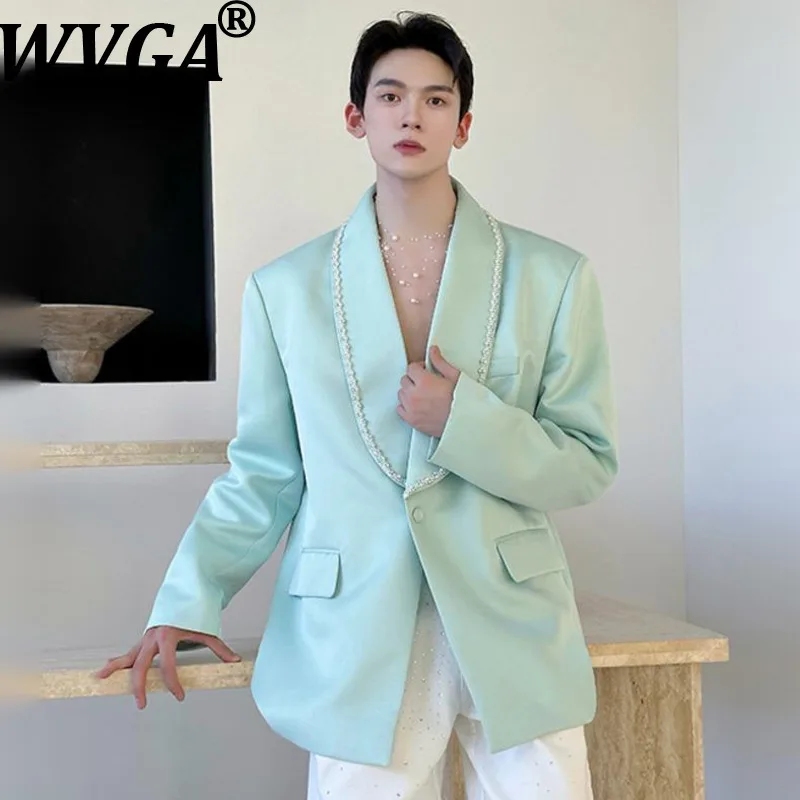 

WVGA Spring Autumn New Man Tide Beaded Decorative Trendy Long Sleeve Blazer Niche Chic Casual Elegant Suit Jacket Ins Y2K W14355