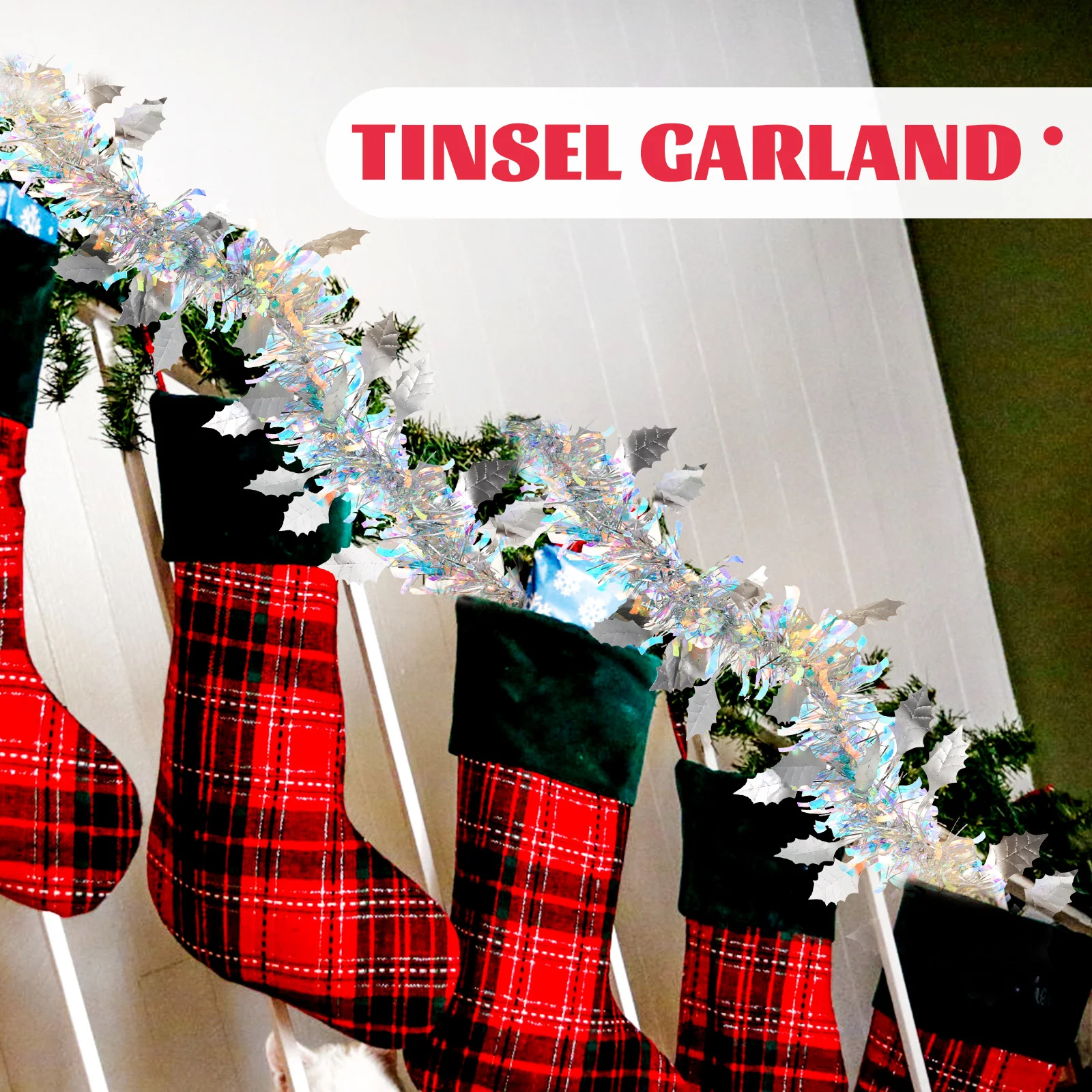 

Colorful Strips Tinsel Garland 180-200cm Silver Leaves Decor Ribbon New Year Party Supply Background Prop Holiday Decor