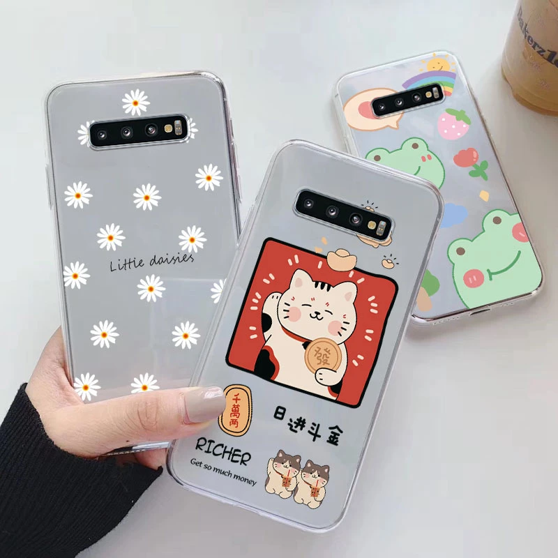 For Samsung Galaxy S10 S10E S 10 Plus Phone Case Cartoon Back Cover Transparent Soft Silicone Flower Funda For Samsung S10+ Cute