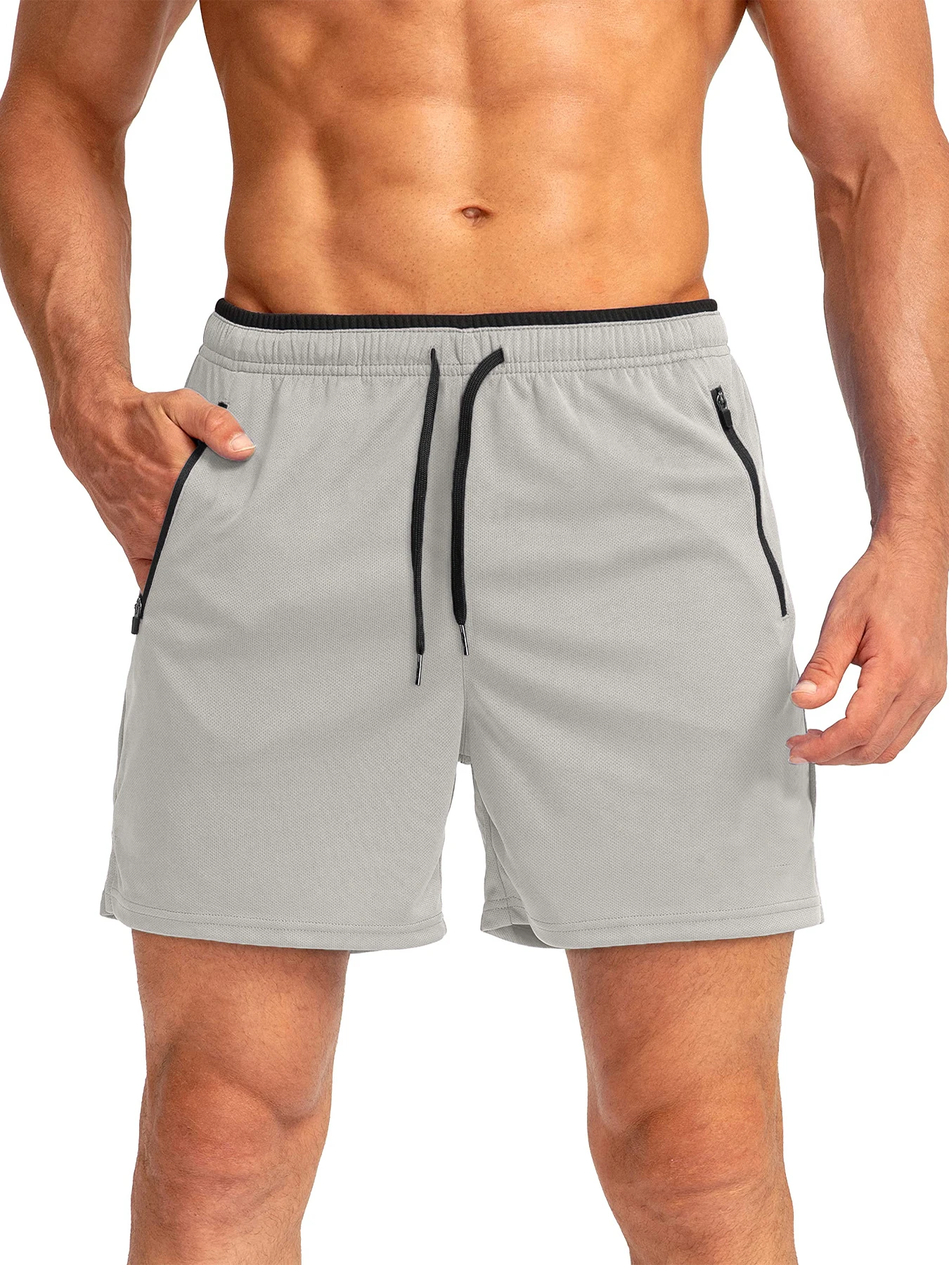 Herren-Laufshorts mit Reißverschlusstaschen, schnelltrocknend, geeignet für Fitness-Workouts, 5-Zoll-Herrenshorts – Detail 7
