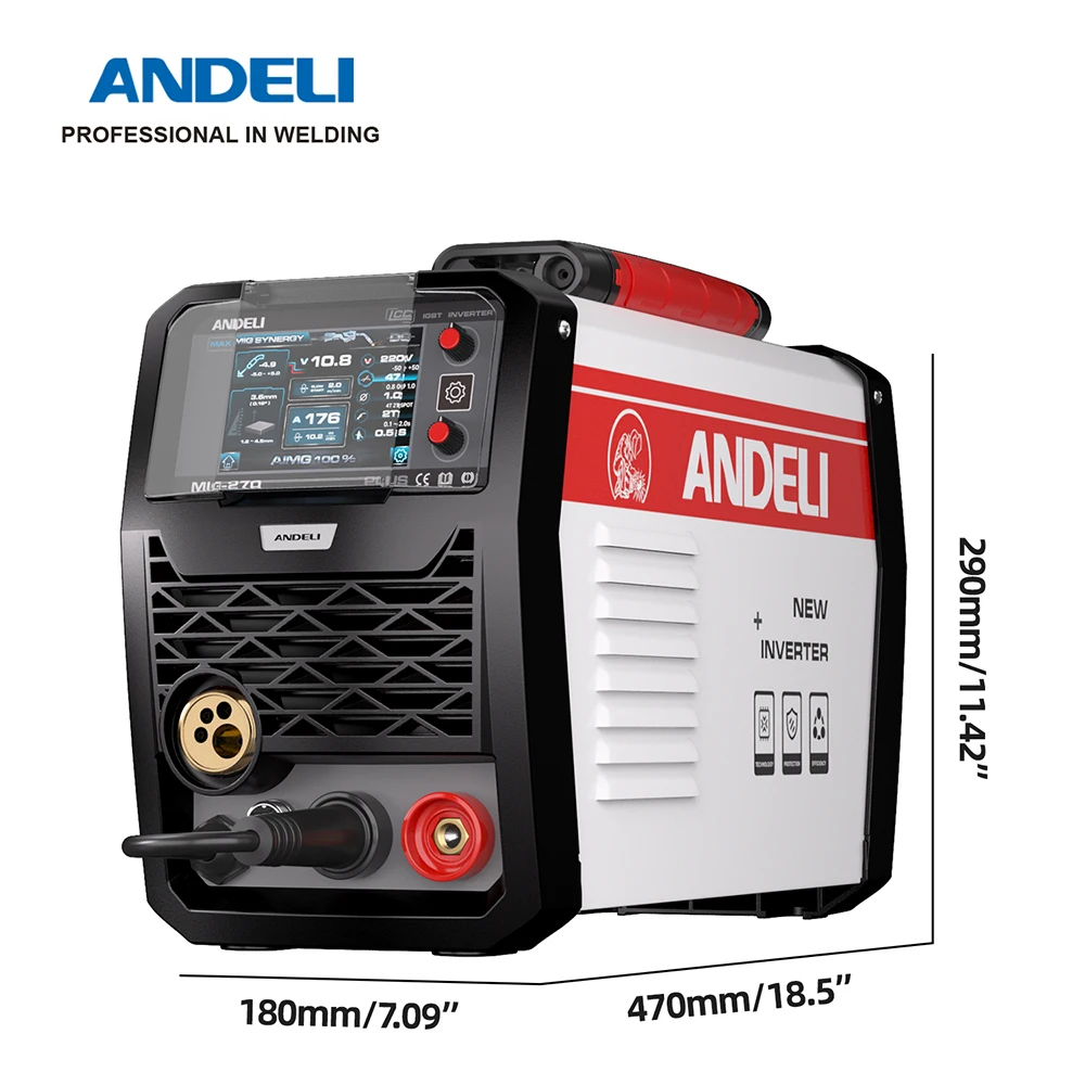 ANDELI 200A MIG Welder MIG/TIG/MMA/Aluminum Welding Gas/Gasless Semi-automatic Welding Machine 5 in 1 Multiprocess Welders