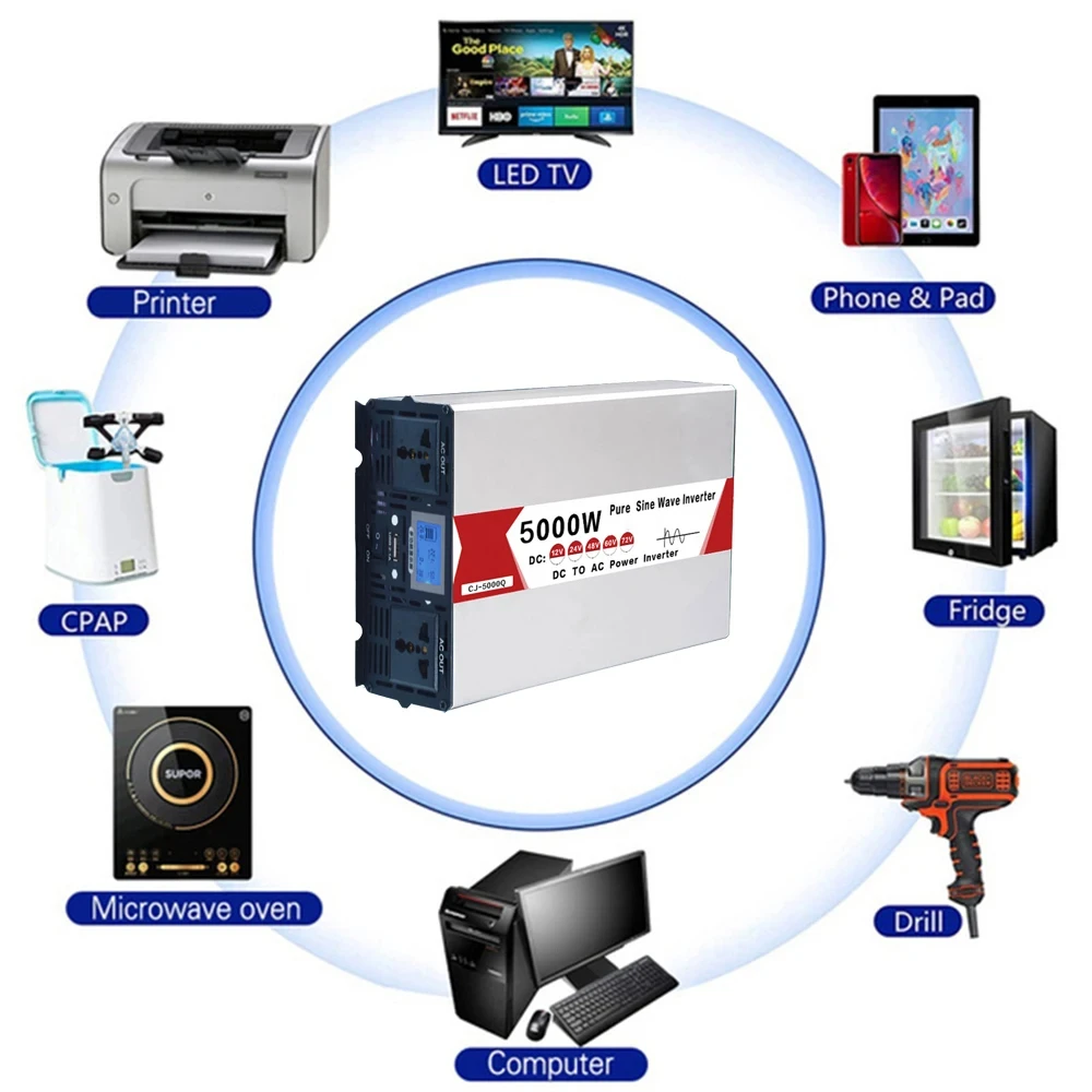 Imagem -02 - Inversor de Onda Senoidal Pura Usb Conversor Solar Potência 12v 24v 48v 60v para 220v ac 110v 50hz 60hz 4000w 5000w