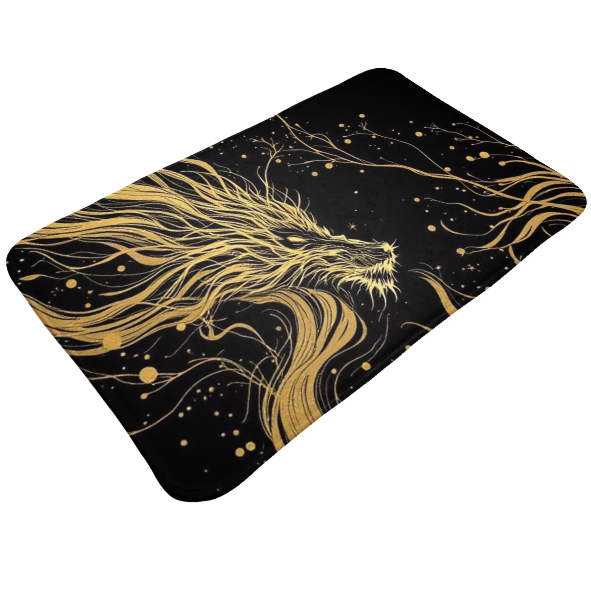 Golden Flowing Hair Dragon Star Art Non-slip Doormat Living Room Mat  Waterproof ModernDecor