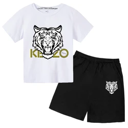 Tiger Head-camisetas transpirables para niños de 3 a 13 años, conjunto de ropa informal, pantalones y pantalones, 2 piezas, Verano