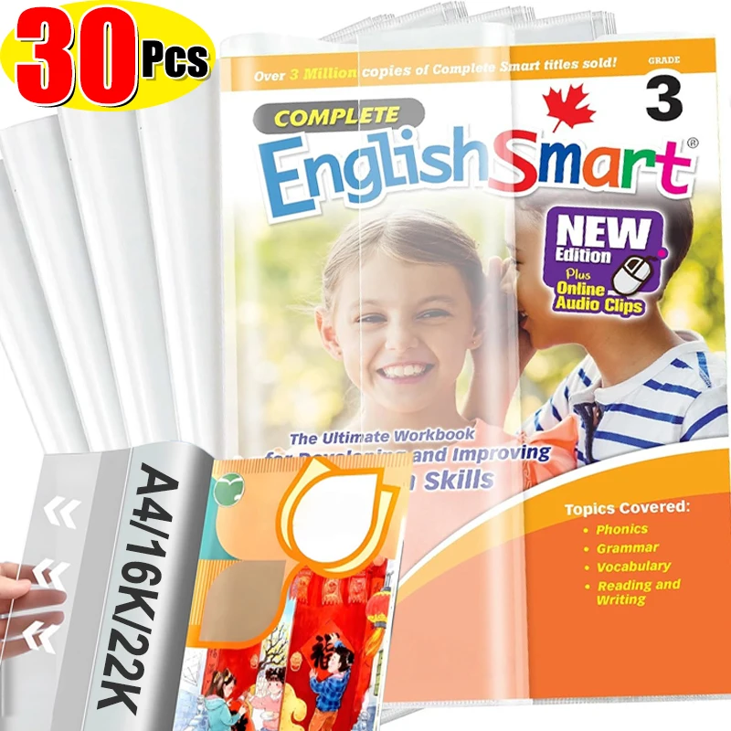 A4/A5/16K Waterproof Book Cover Wrap Transparent Self-Adhesive Book Protective Covers for School Student Textbook Skin Sleeve