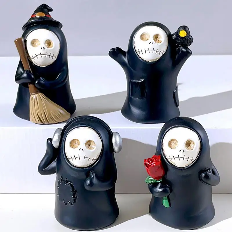 Миниатюрные статуэтки, призрак, скелет, череп, мини-Ландшафтные украшения для Хэллоуина, украшения для офисного стола, комнаты, декор из смолы