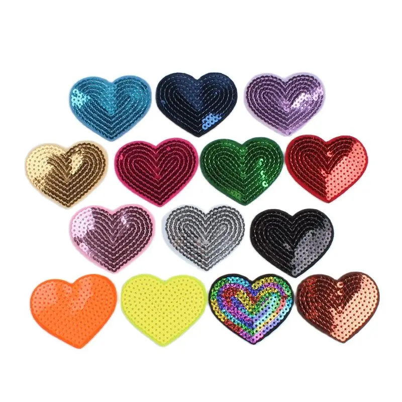 10pcs Big Sequined Heart Patch Iron On Glitter Stickers For Sweaters Dress Shirts DIY Sewing Fabric Appliques Garments Badge