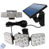 LED Solar Lights Outdoor 3 Head Motion Sensor 270° Wide Angle Illumination Waterproof Remote Control Wall Lamp (130LED)