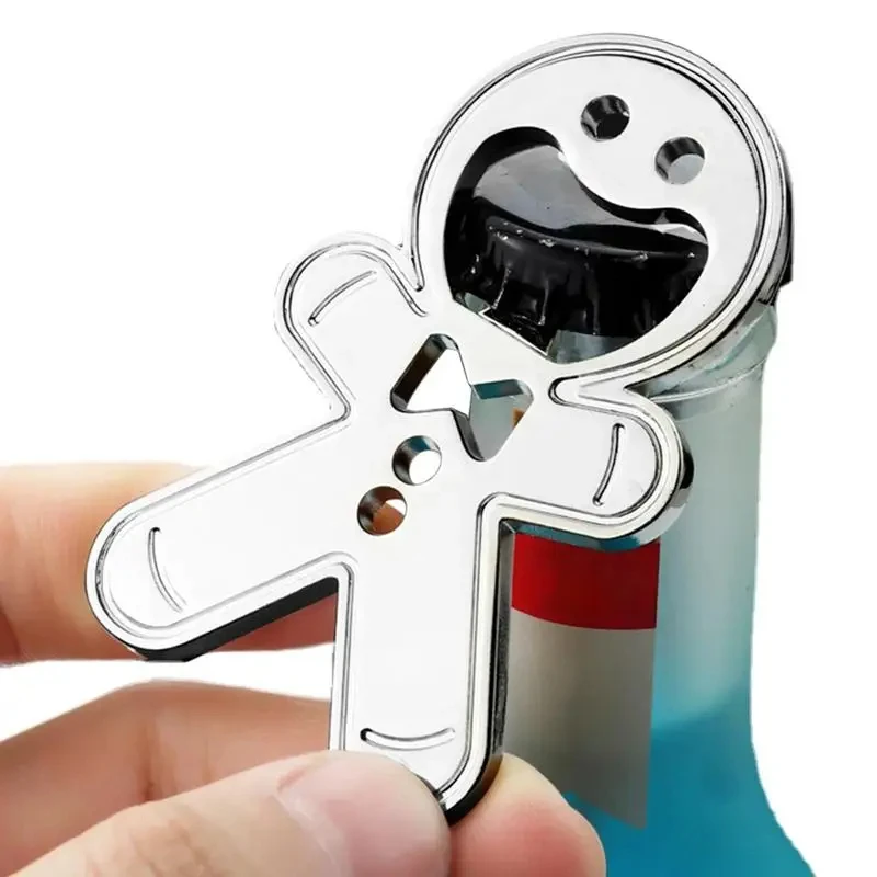 Magnetic Gingerbread Man Bottle Opener Stainless Steel Bottle Opener Fridge Soda Glass Cap Remover Kitchen Metal Beer Bar Tool
