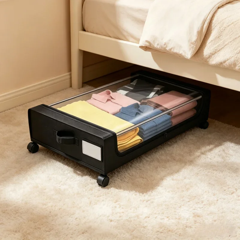 

Underbed storage box with wheels, dust-proof organizer for clothes and shoes, simple bed bottom drawer for easy storage