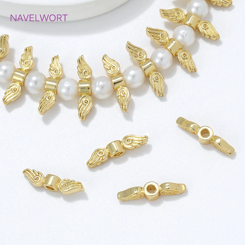 13x3MM 18K Gold Plated Angel Wing Spacer Beads,Separators For Beads,Brass Loose Beads,DIY Bracelet Jewelry Making Accessories