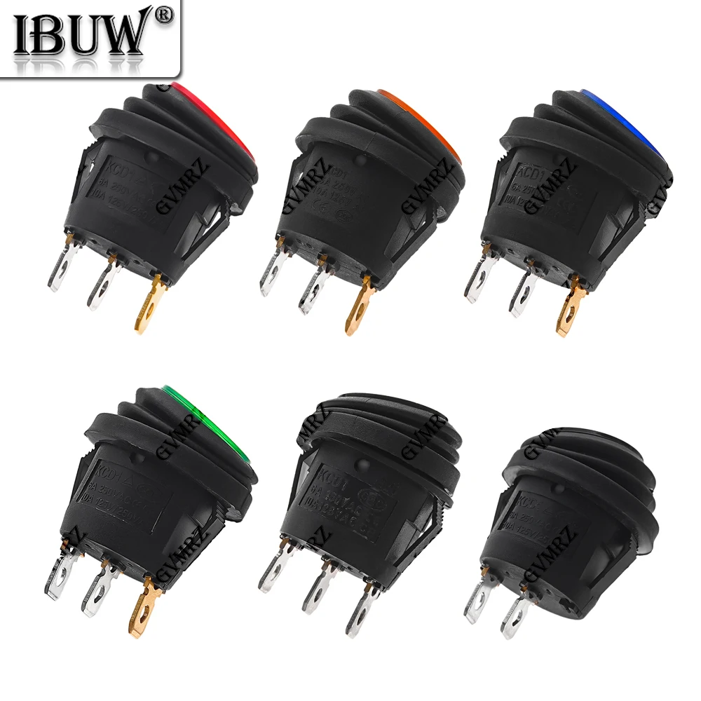 1PCS KCD1 250V 125V KCD1 SPST 3Pin Rocker Switch 6A 10A AC LED On Off Waterproof Vehicle Boat Switch Round Switch KCD1