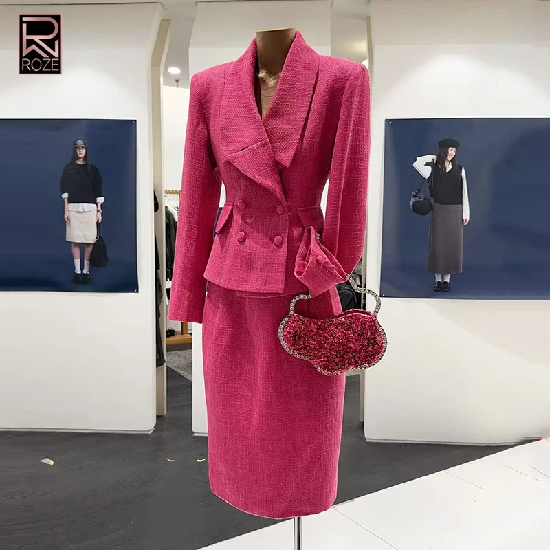 

Solid Elegant Two Piece Sets for Women Lapel Long Sleeve Spliced Button Tunic Tops High Waist Slimming Skirt Chic Set Female