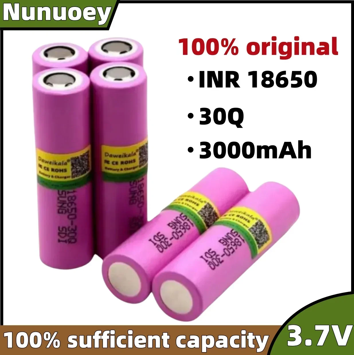 

100% Original 3.7V 3000mAh for INR 18650 30Q li-ion battery discharge 15A Rechargeable Batteries Flashlight