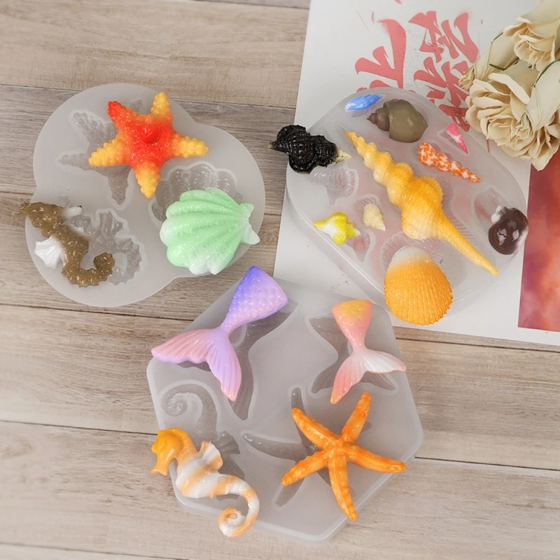 Seashell Conch Starfish Fish Under the Sea Style Pastry Baking Molds for Marine Theme Keychain jewelry Silicone Mold