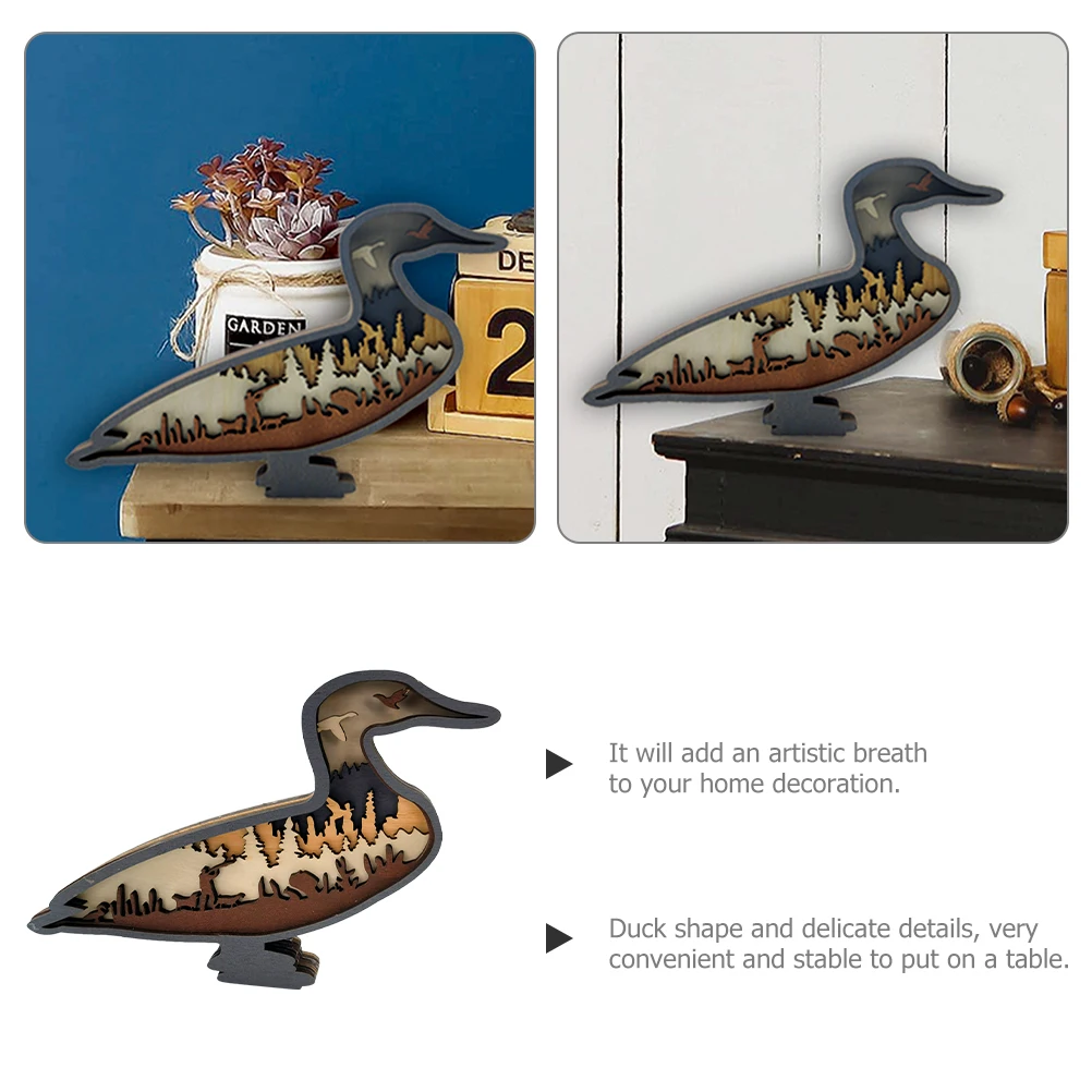 

Adorable Duck Shaped Wooden Lightweight Desktop Ornament Home Party Decoration Wood Carving Sculpture Garden Statue