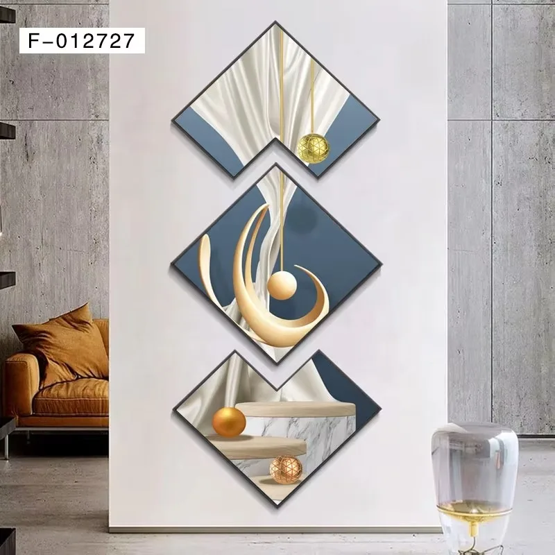 3-Piece Hotel Decoration Aluminum Wall Hanging Light Emitting Diode Indian Metal Home Decoration Painting