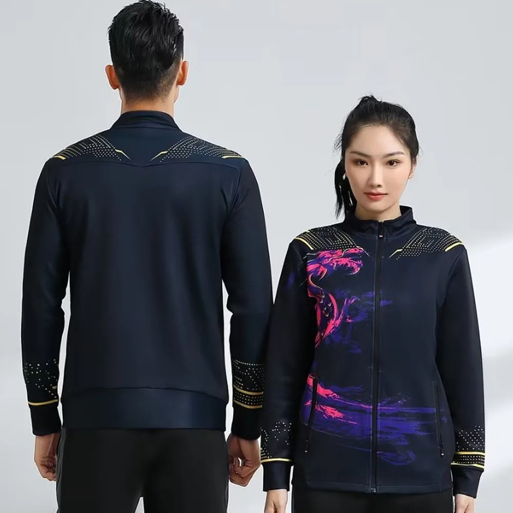 

Women Men Children Tennis Jacket 2023 Autumn Winter China Dragon Print Long Sleeve Table Tennis Golf Ping Pong Badminton Coat