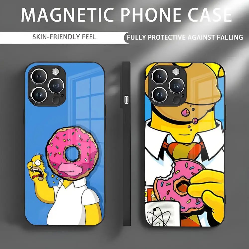 The S-Simpsons-s Donuts Phone Case Iphone 16 Pro Max Case 15 14 13 12 11 X XR XS XSMAX 8 Plus Mini Pro Max Glass Magnetic Phone