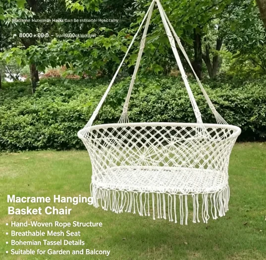 Suspended Tassel Kid Hammock Cradle, Multifunctional Photography Prop Chair for Garden Nursery Decoration